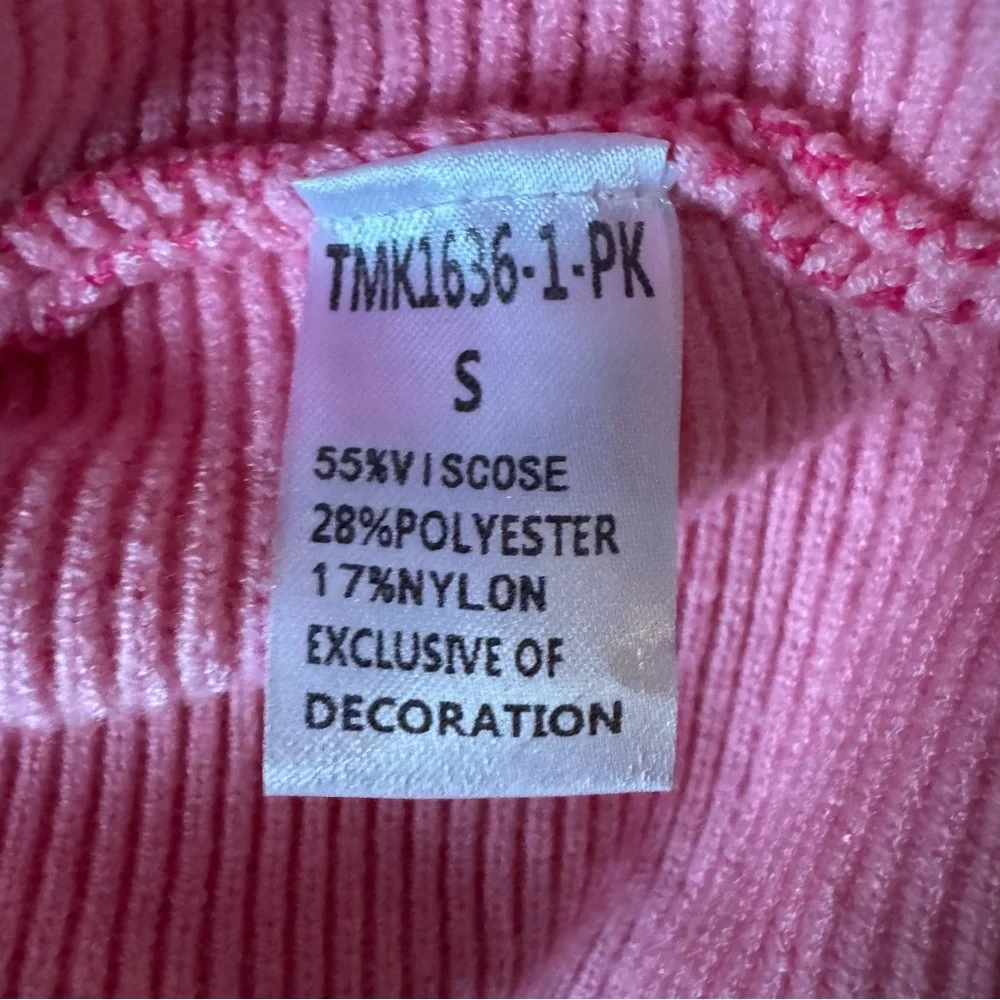 SOLD - THML Mock Turtleneck Ribbed Pink & White Color Block Pullover Sweater - Picture 4 of 6